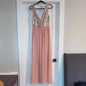 Lulu's Rose Gold Sequin and Blush Chiffon Dress